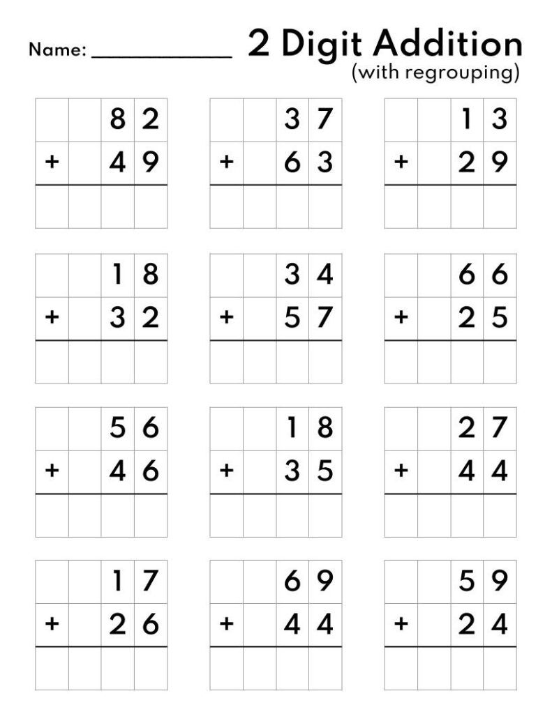 2 digit addition worksheets