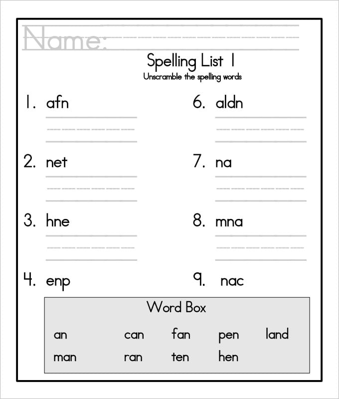 10 Sample Spelling Practice Worksheet Templates Worksheets Library