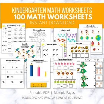 100 Kindergarten Math Common Core Curriculum Worksheets Printables 