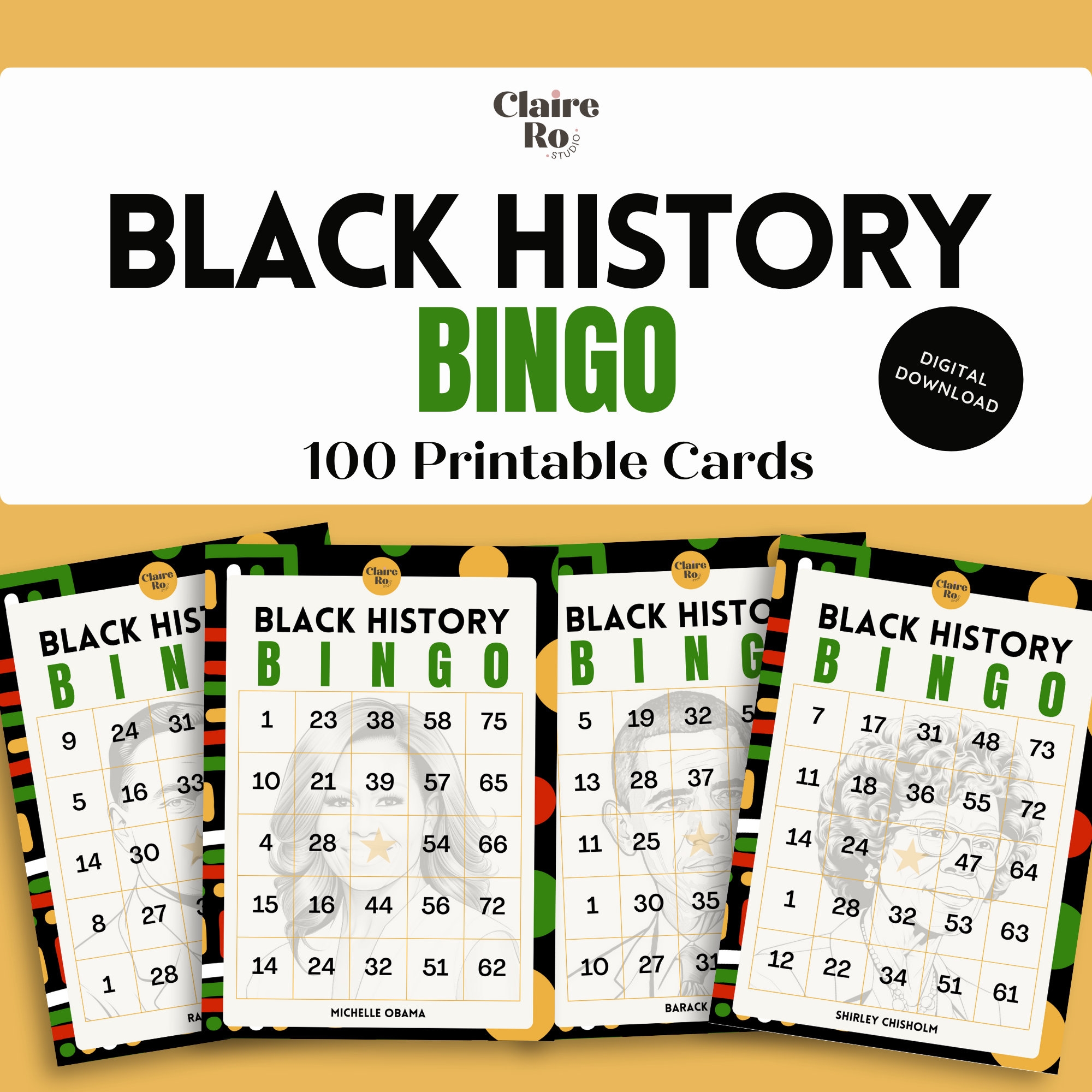 100 Printable Black History Bingo Cards Black History Month Game Black 