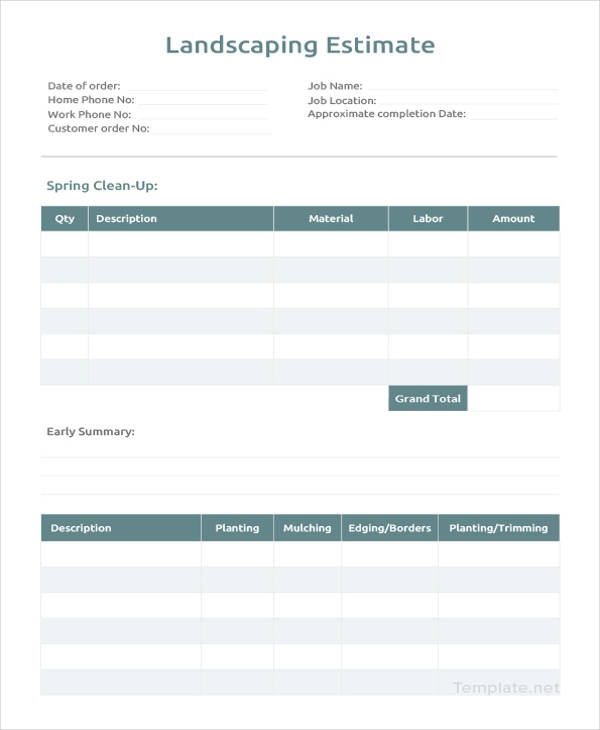 printable landscaping estimate template