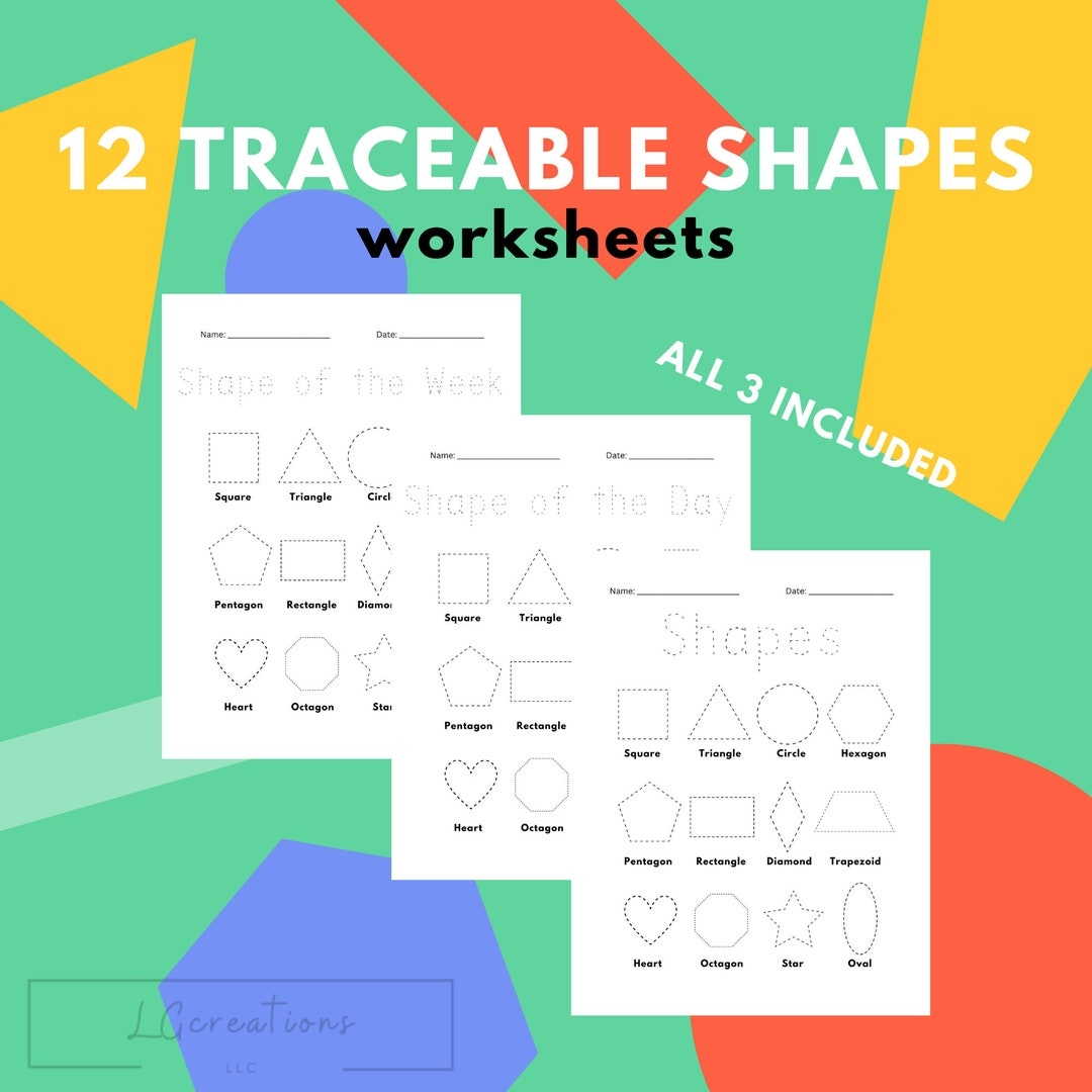 12 Traceable Shapes Worksheets Etsy