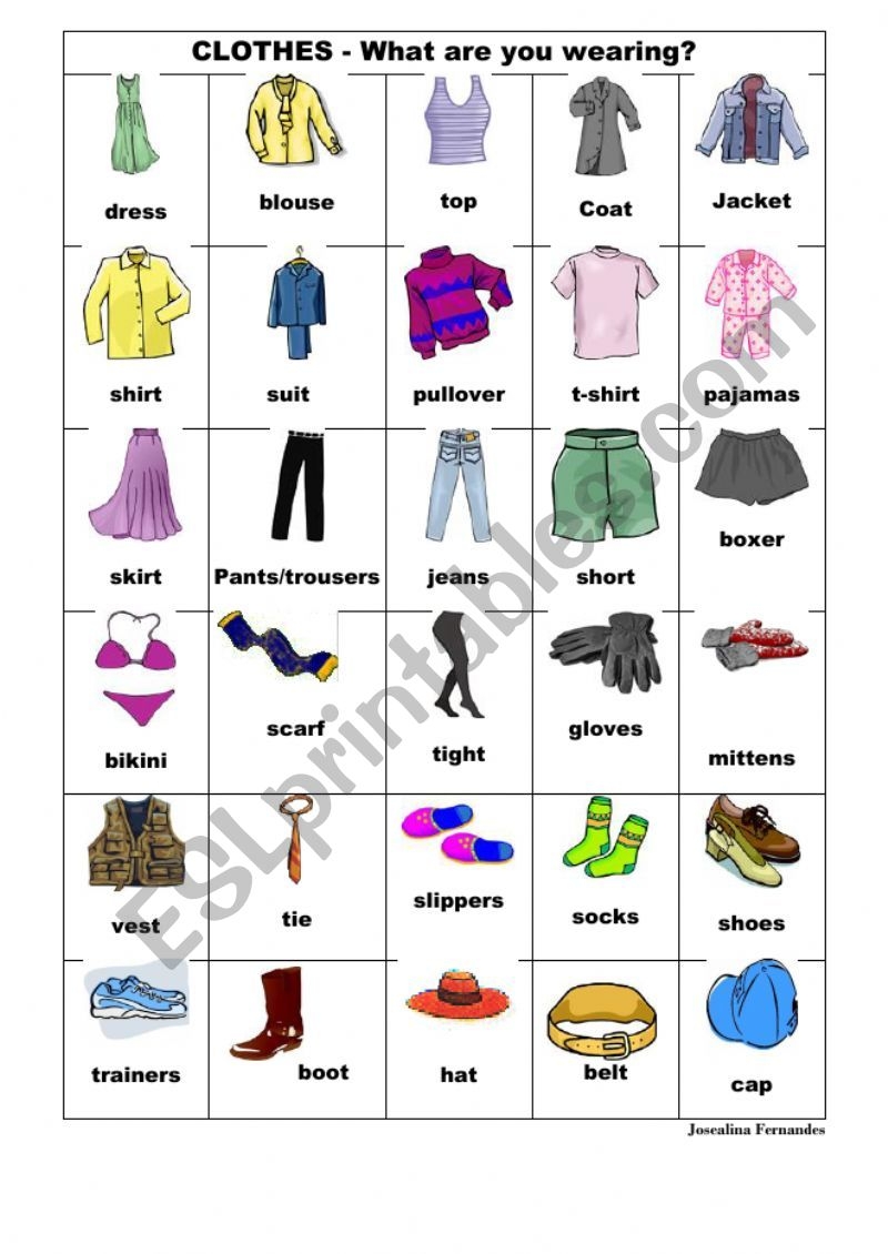 clothes esl printable