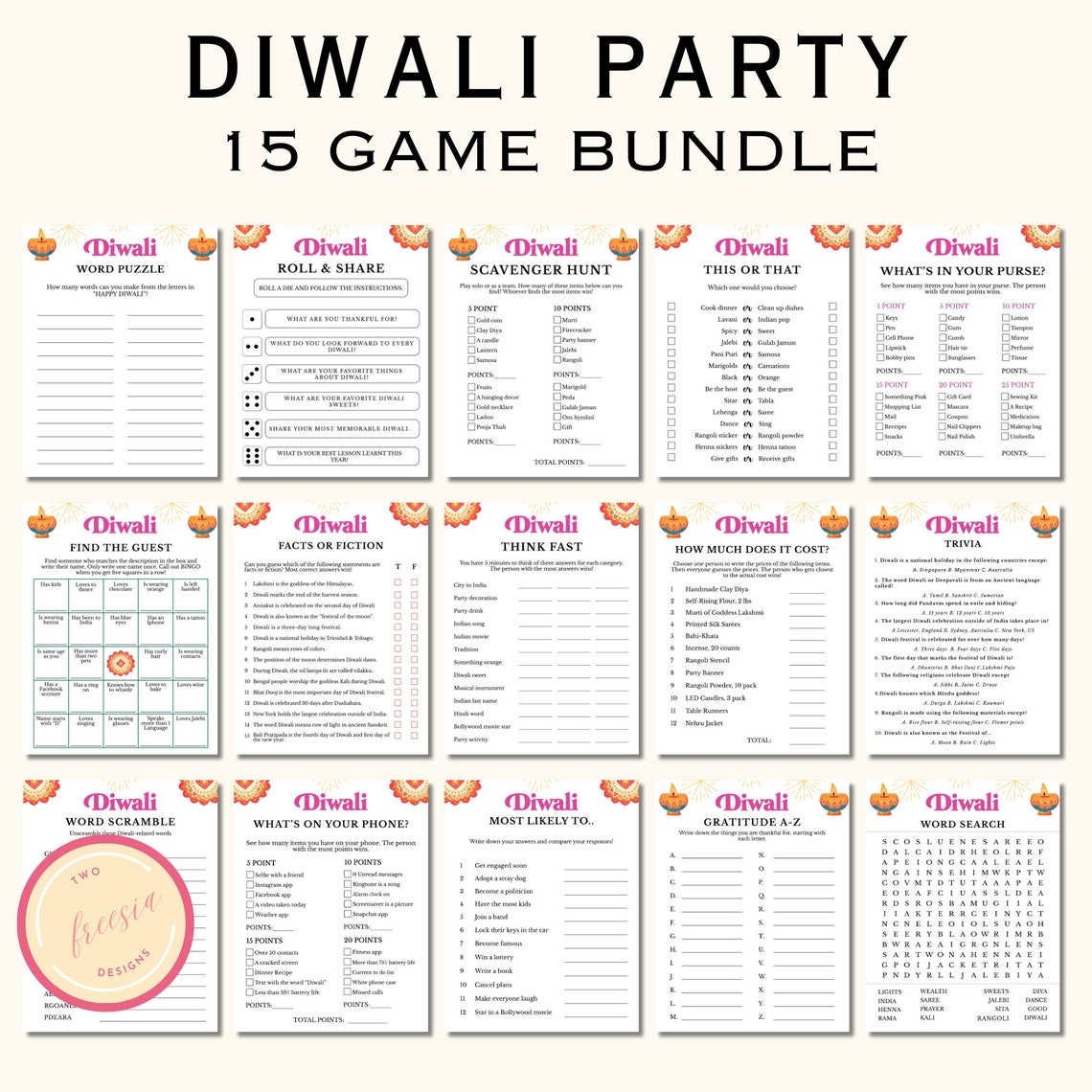 15 Diwali Games Bundle Printable Diwali Games For Kids Teens Adults 