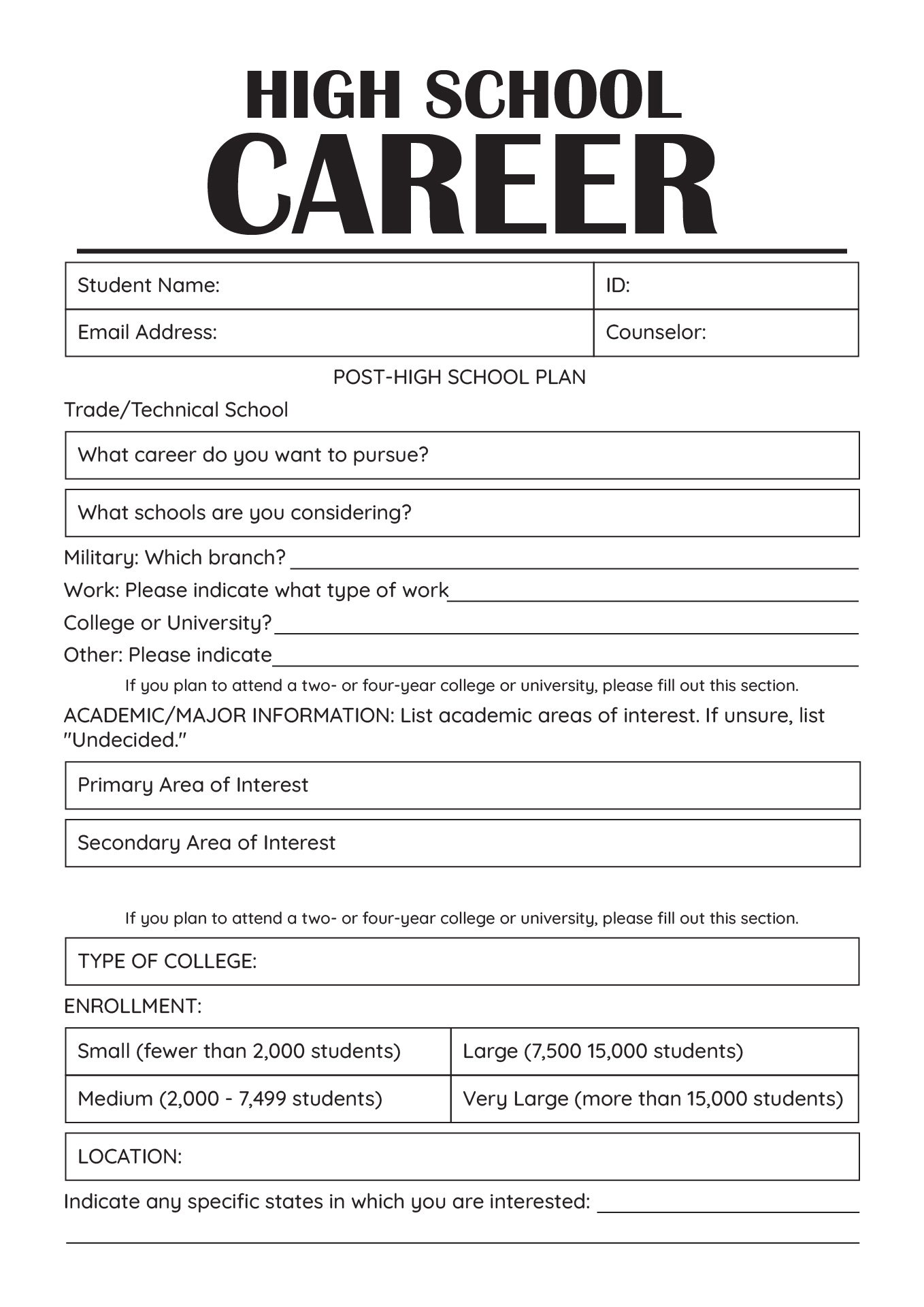 19 High School Student Information Worksheet Free PDF At