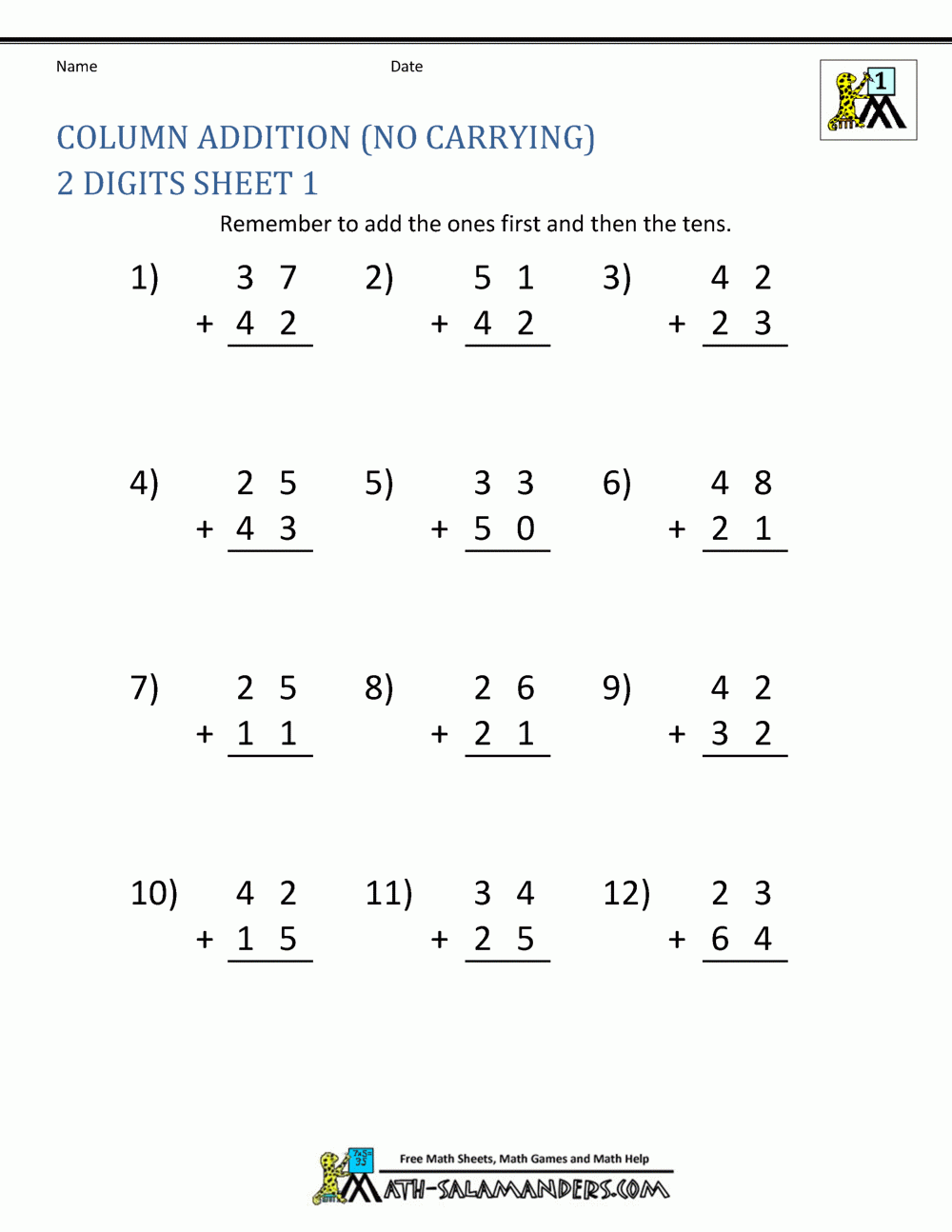 first grade addition worksheets