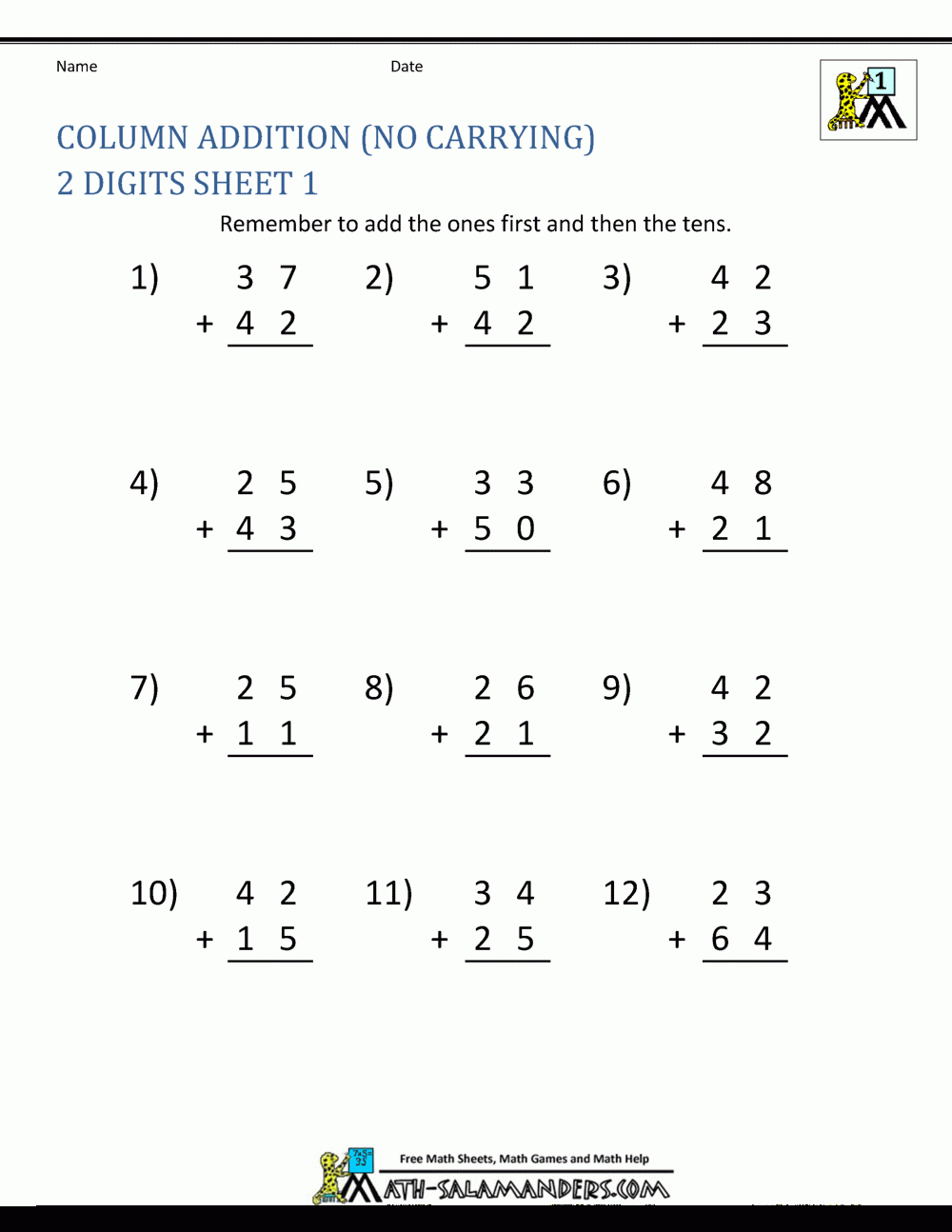 1st Grade Addition Worksheets Free Printable