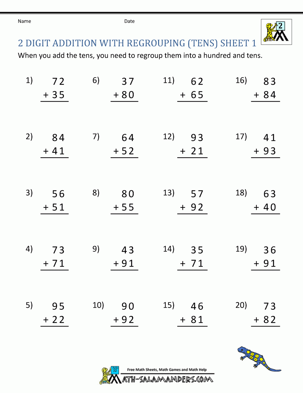 2 Digit Addition Worksheets
