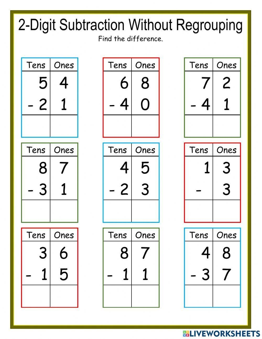 2 Digit Subtraction With Regrouping Worksheets Worksheets Library