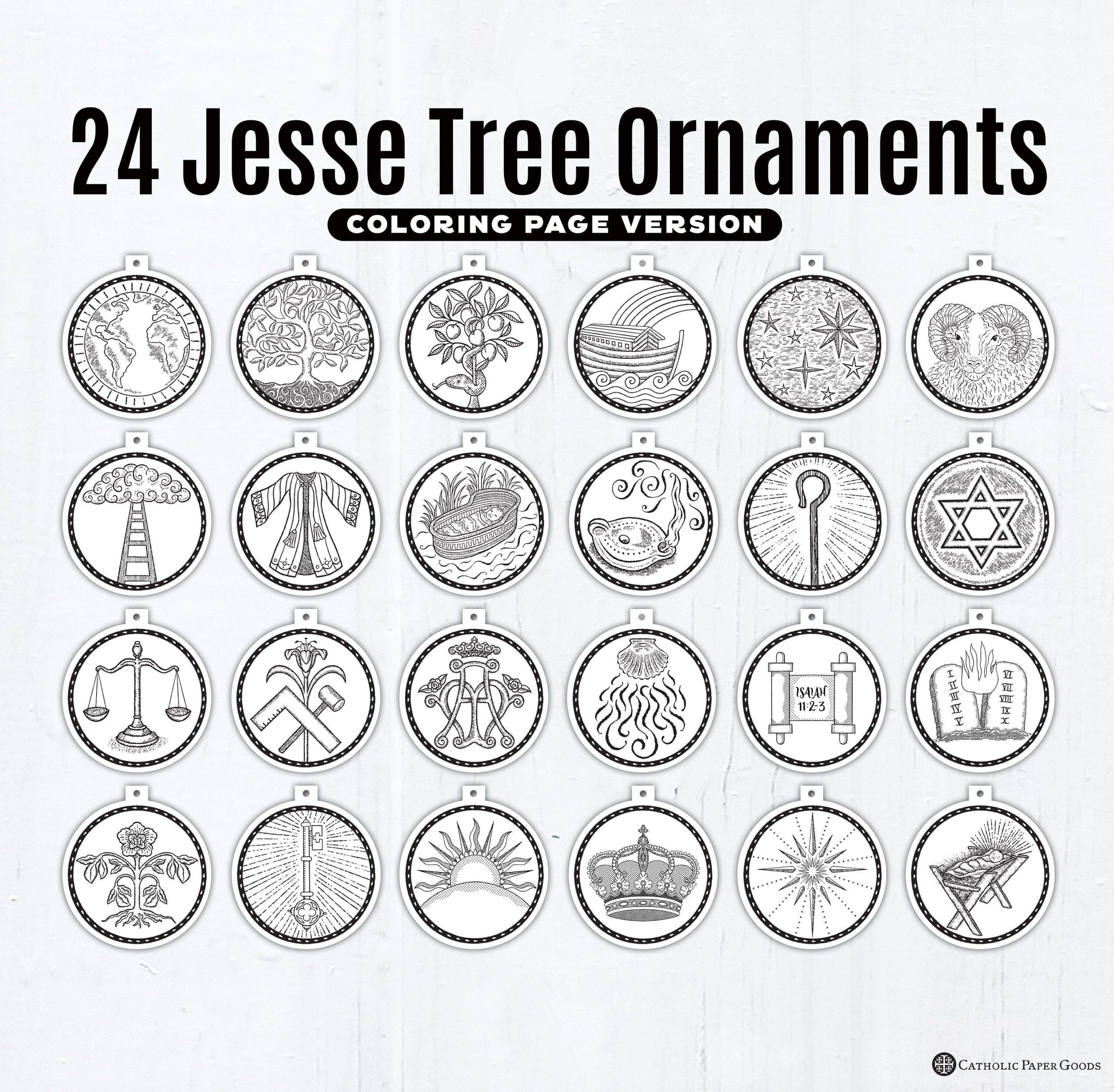 24 Jesse Tree Printable Ornaments Pdf Coloring Page Ornaments Catholic 