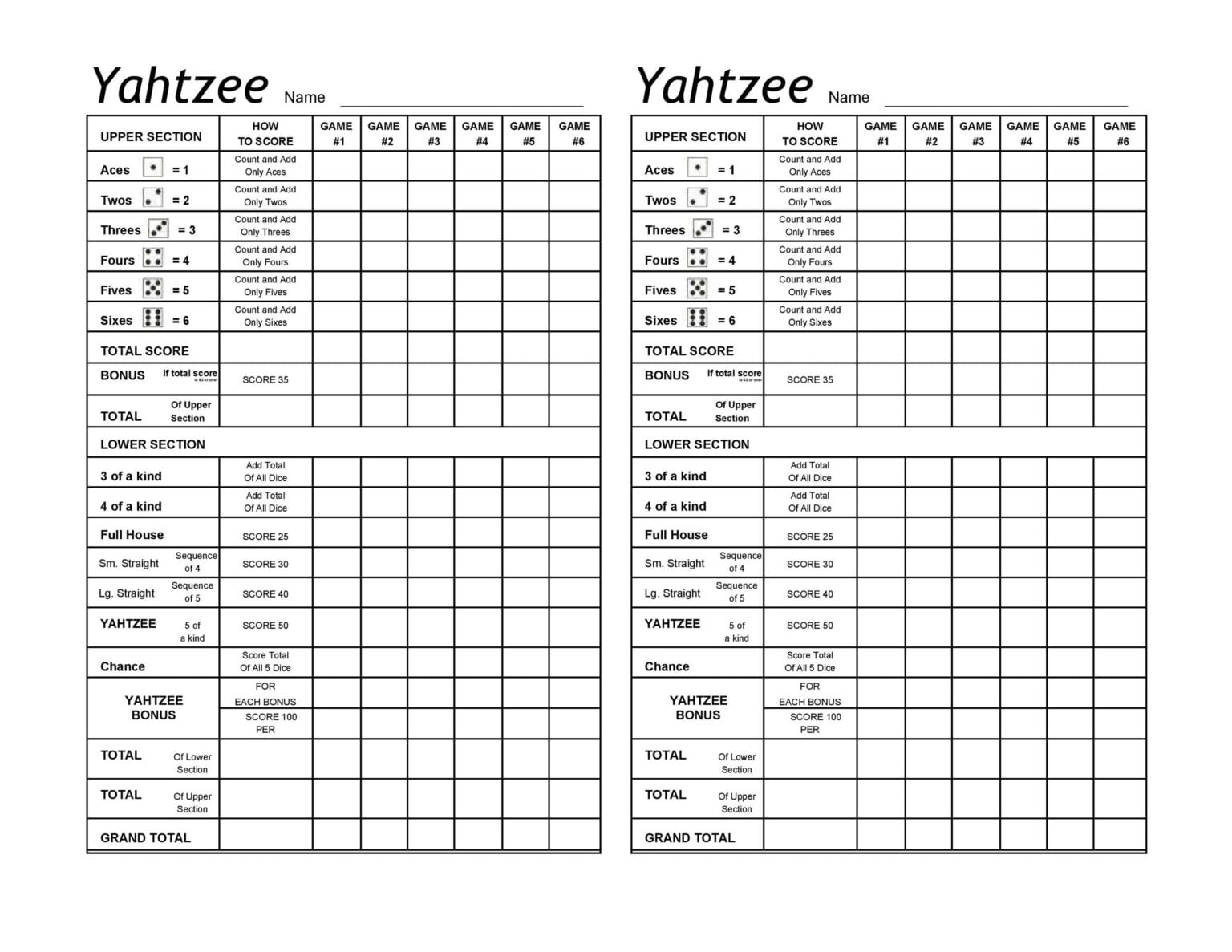 28 Printable Yahtzee Score Sheets Cards 101 FREE TemplateLab Yahtzee 