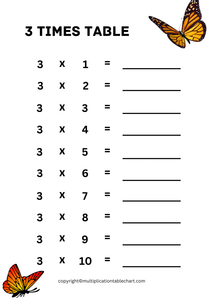 3 Times Table Worksheet 3 Multiplication Table Free PDF