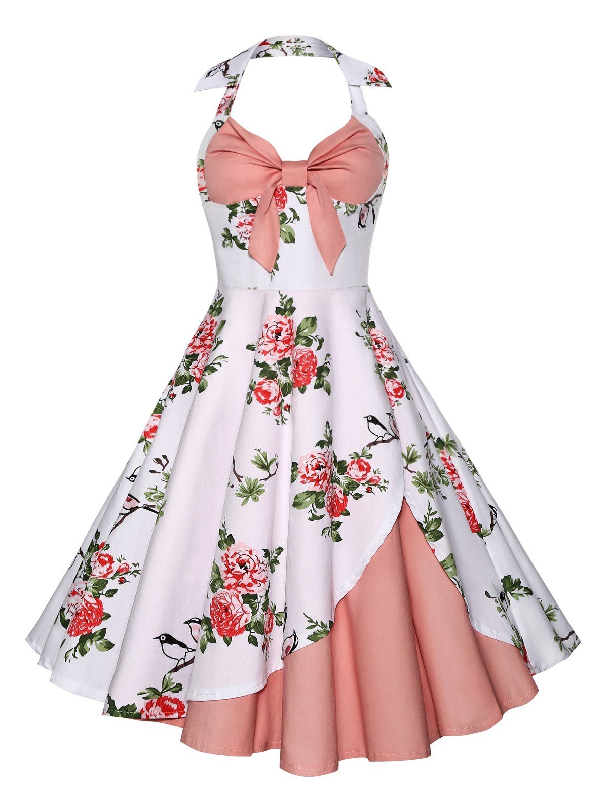  37 OFF Halter Neck Floral A Line Vintage Dress Rosegal
