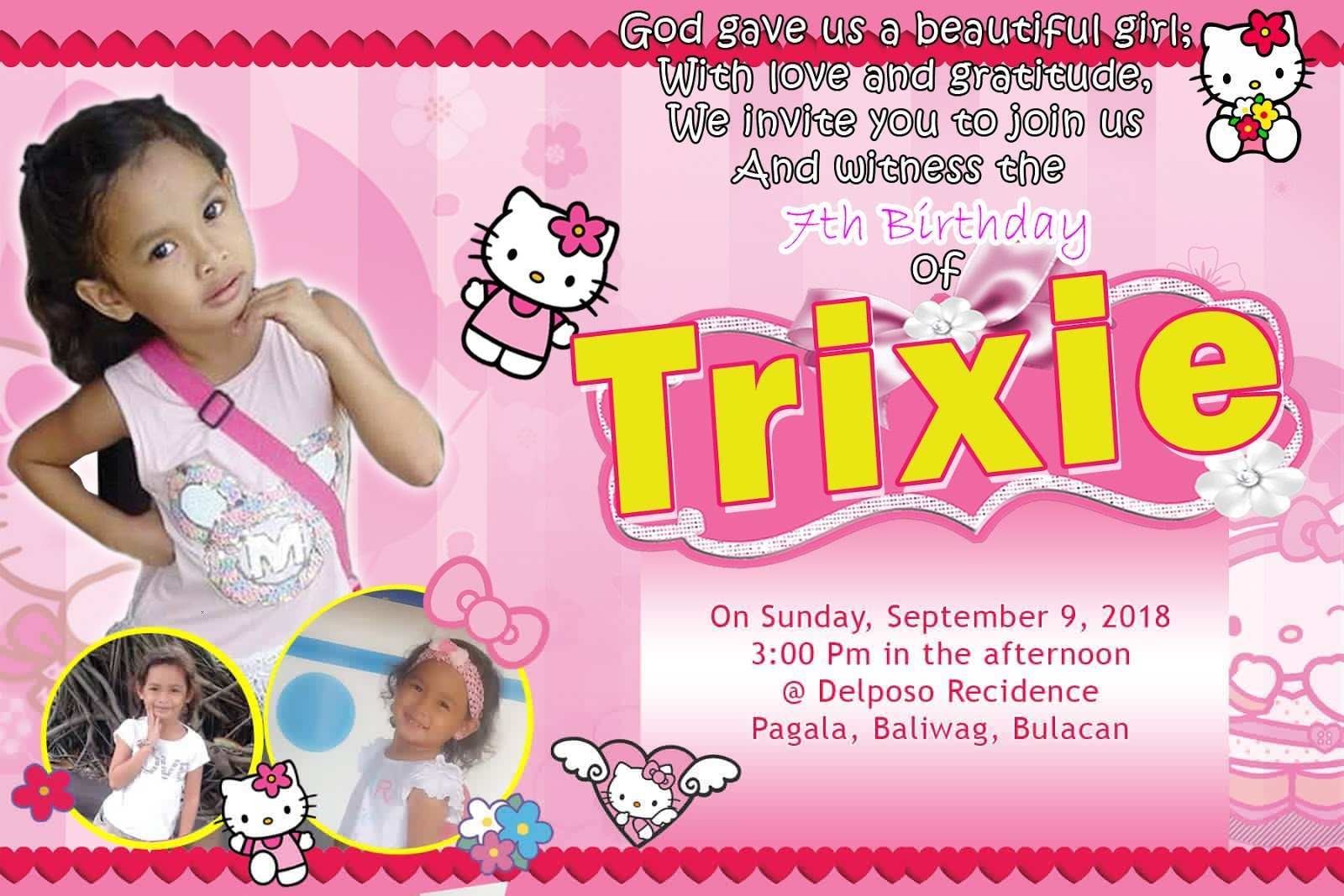 39 Standard 7Th Birthday Invitation Template Hello Kitty Download By 