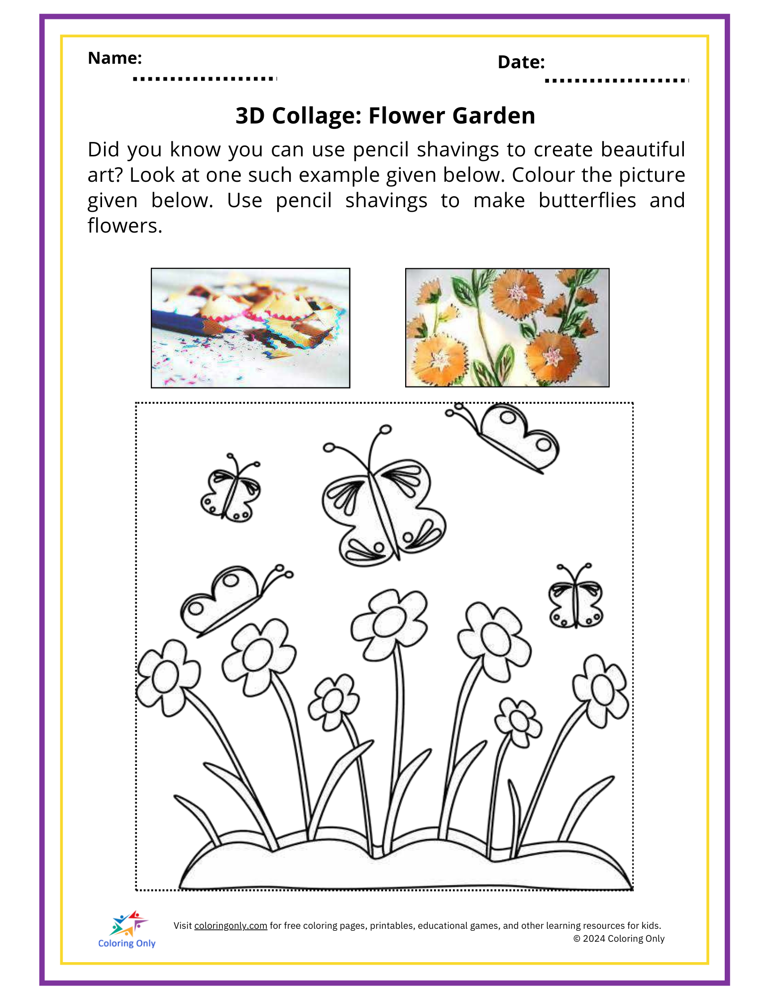 3D Collage Flower Garden Free Printable Worksheet