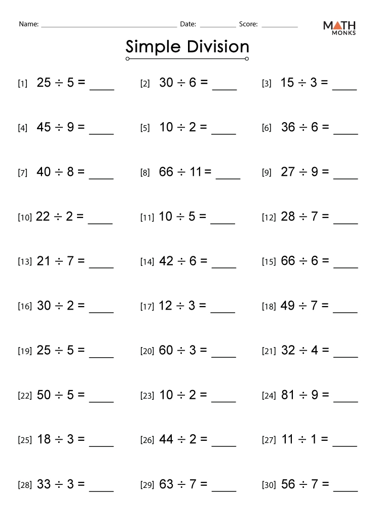 3rd Grade Division Worksheets Math Monks