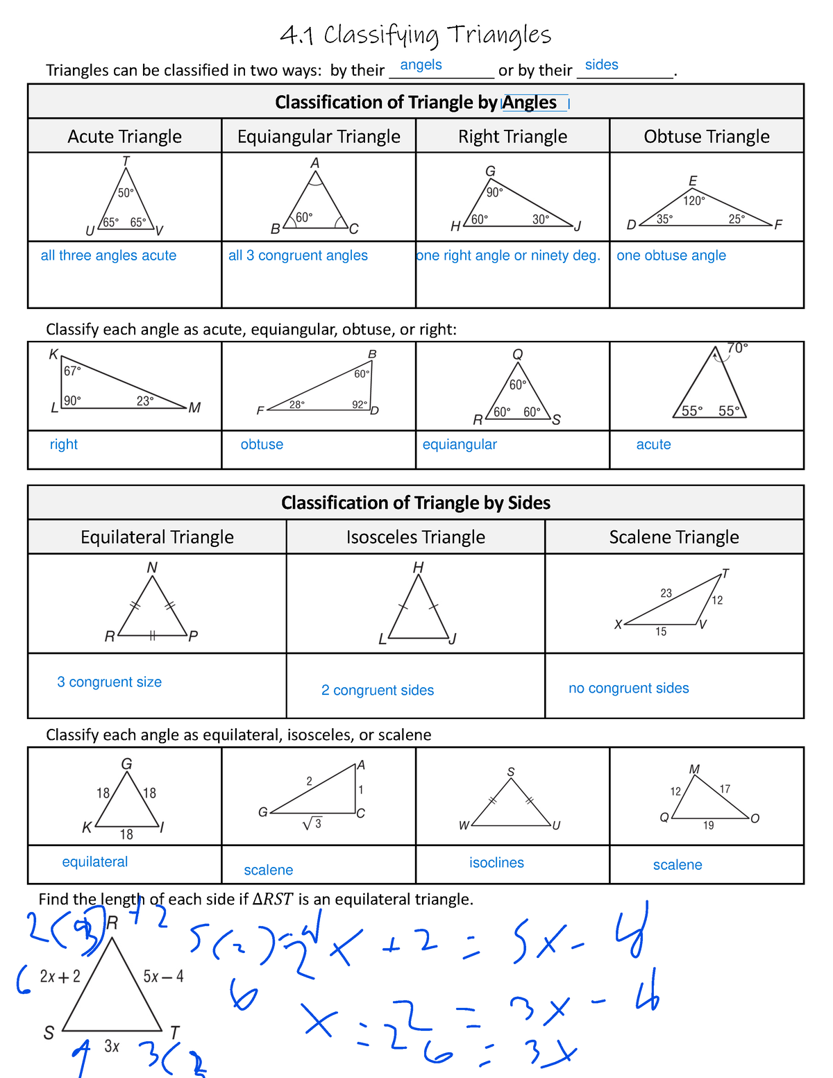 4 Homework 4 Classifying Triangles Triangles Can Be Classified 