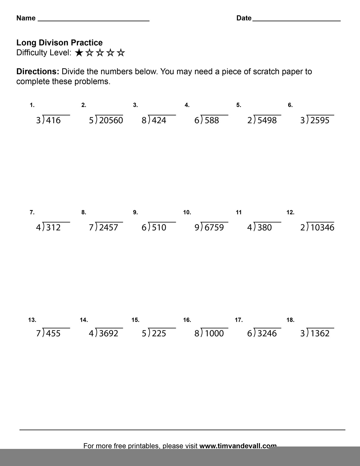 4th Grade Long Division Worksheets Printable Long Division Worksheets