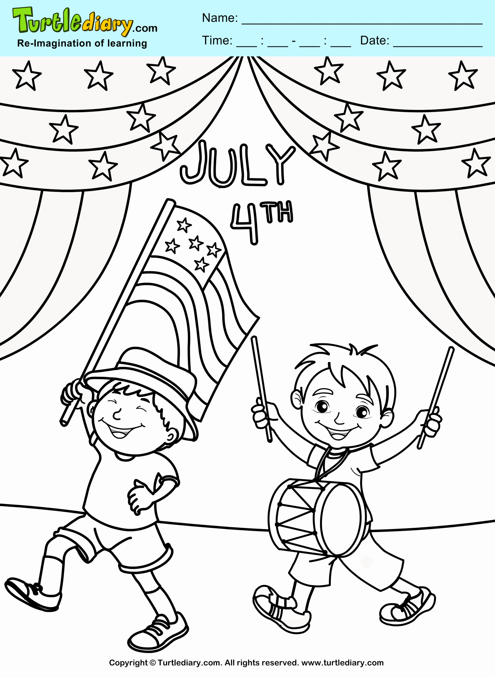 4th Of July Parade Turtle Diary Coloring Sheet