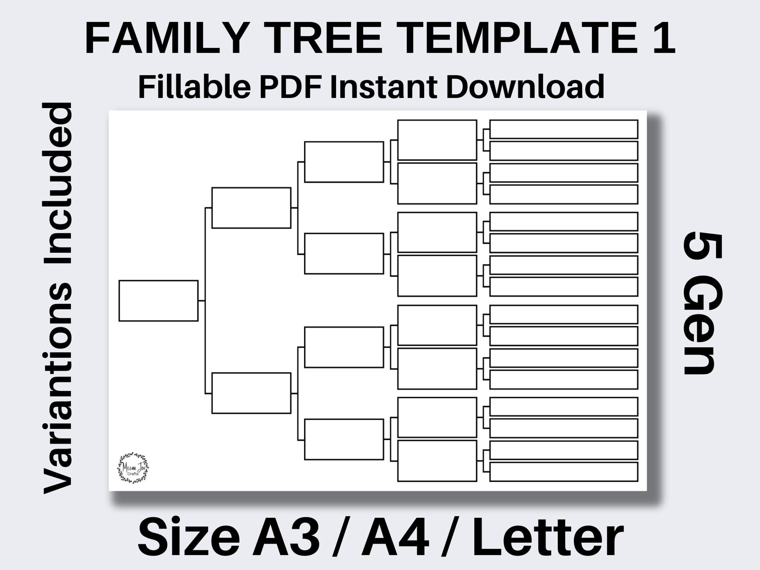 5 Generation Family Tree Template Fillable Pdf Instant Download 