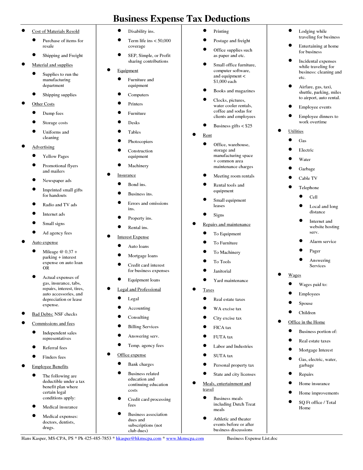 tax deduction worksheet