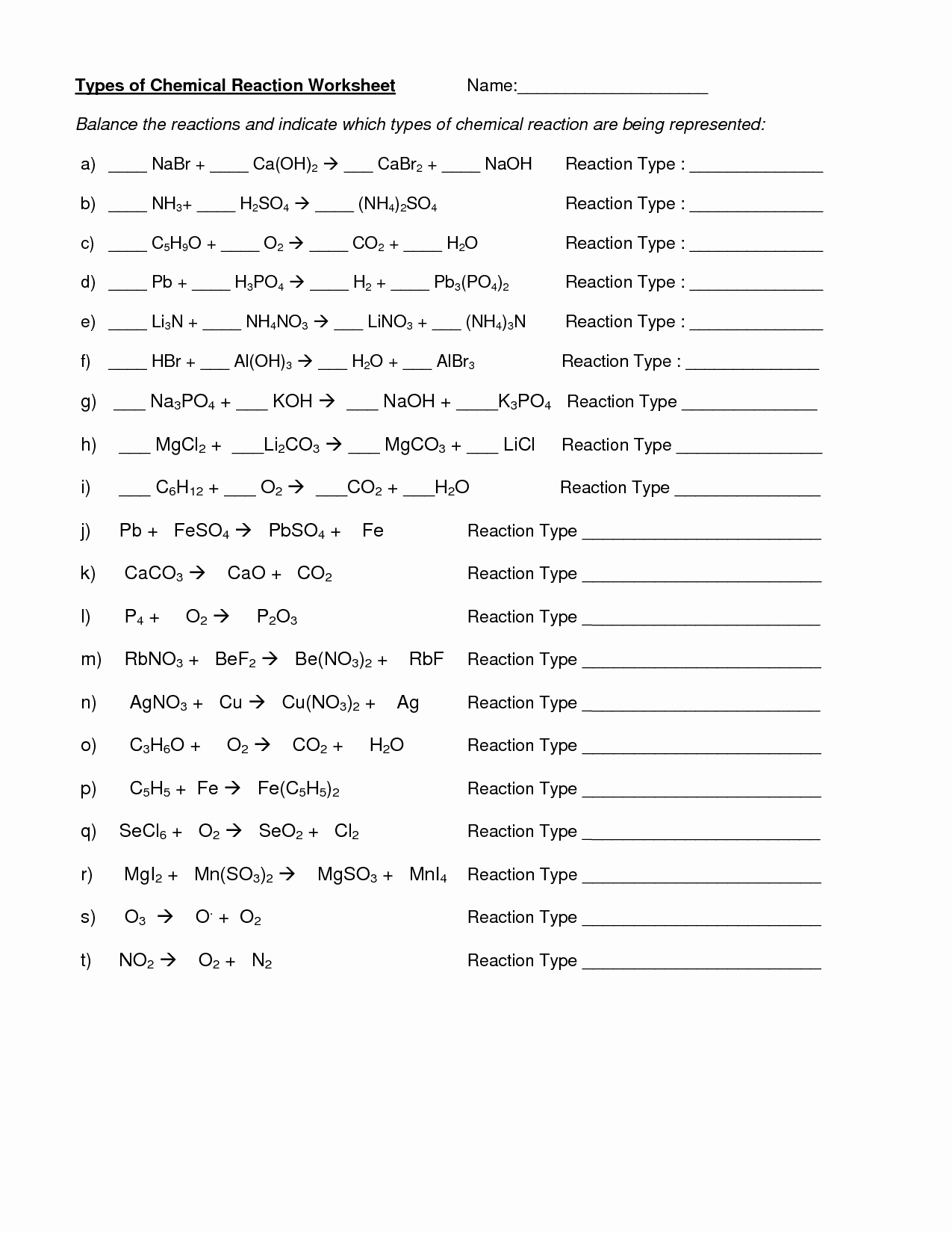 50 Chemical Reactions Types Worksheet Chessmuseum Template Library