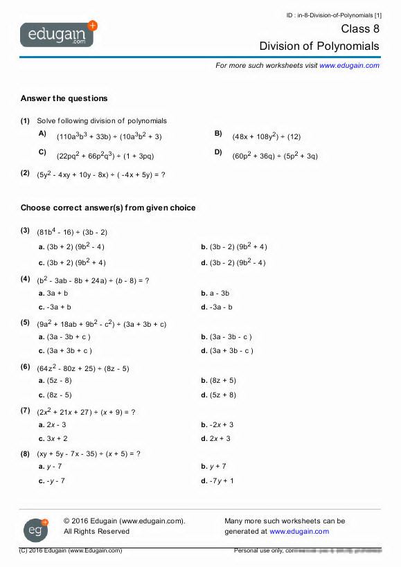 50 Dividing Polynomials Worksheet Answers Chessmuseum Template Library