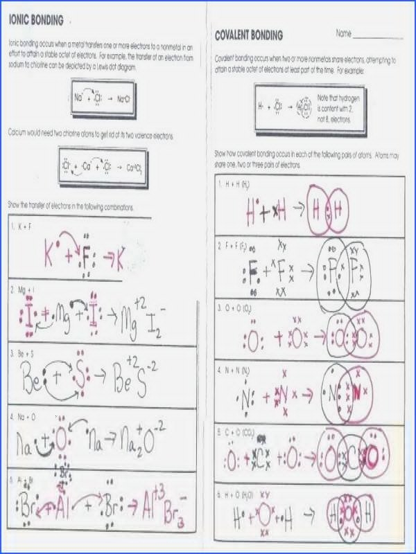 ionic bonding worksheet