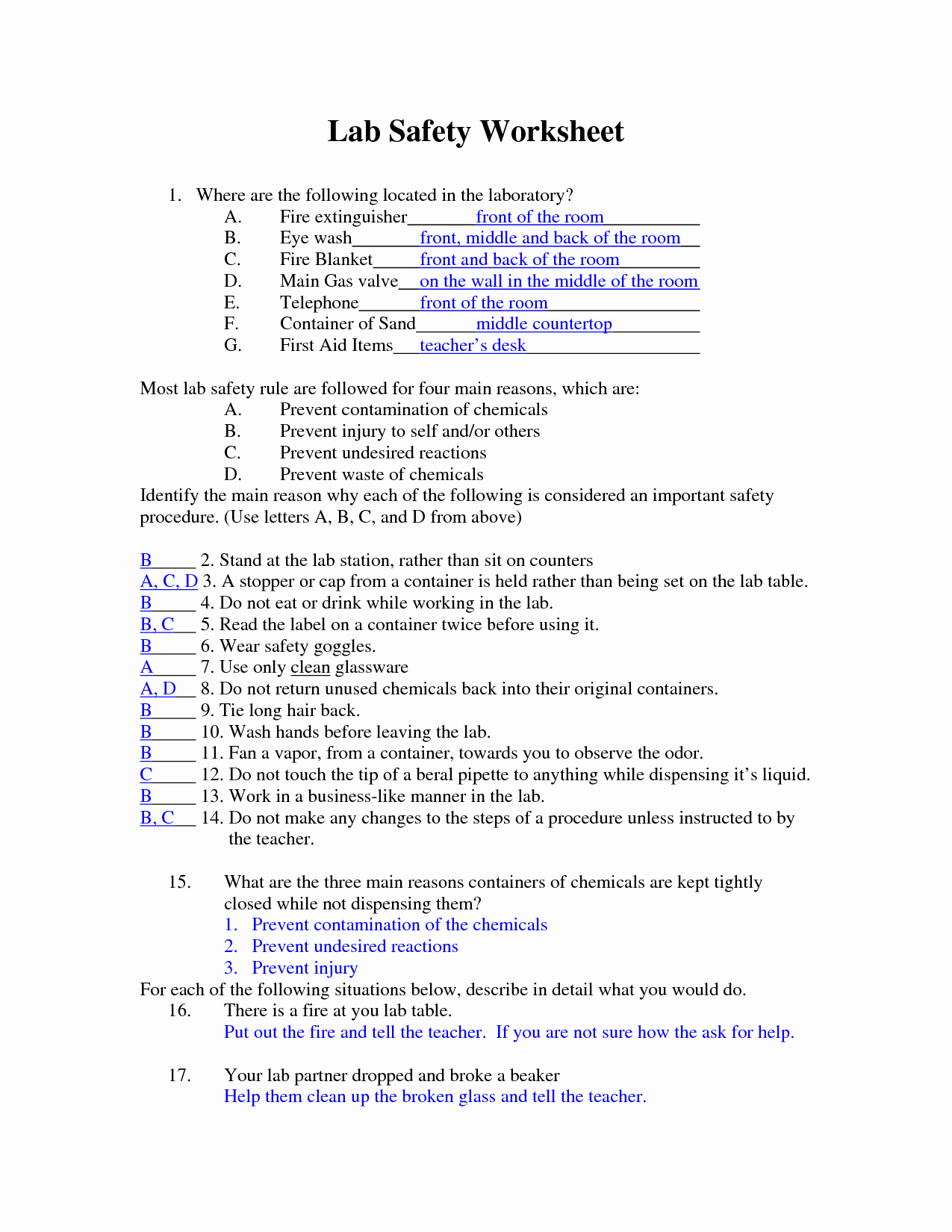 50 Lab Safety Worksheet Answers