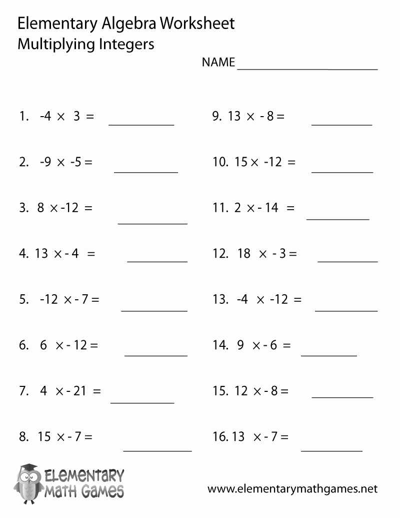 integers worksheet