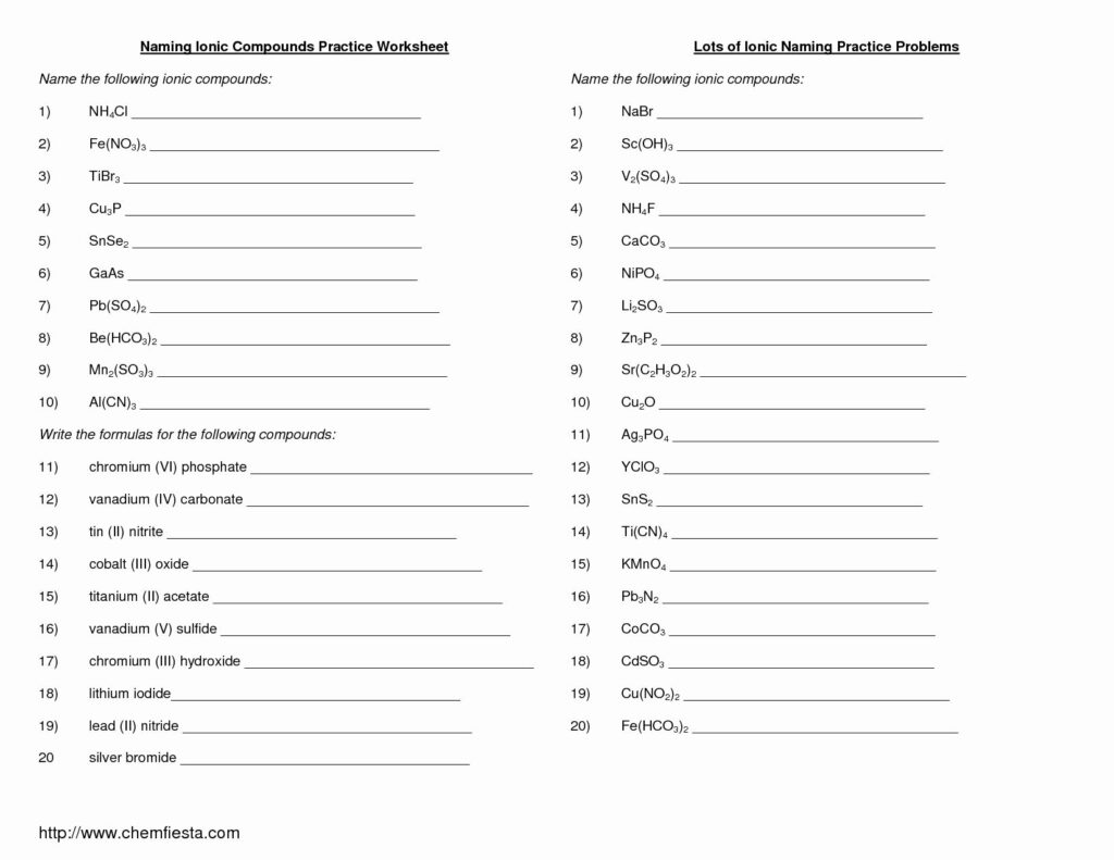 50 Naming Binary Ionic Compounds Worksheet
