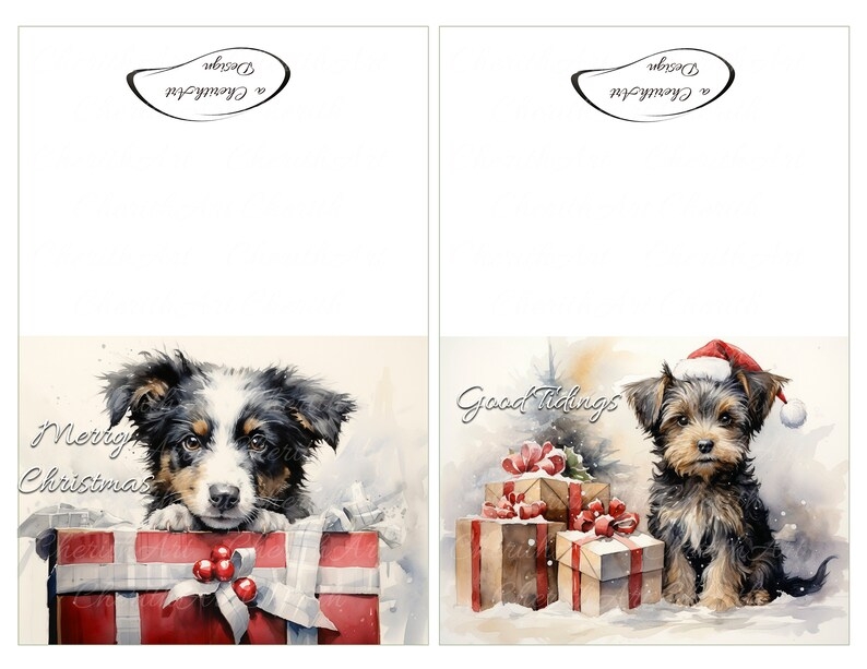 50 Printable Dog Christmas Cards All Original Artwork Cute Winter 