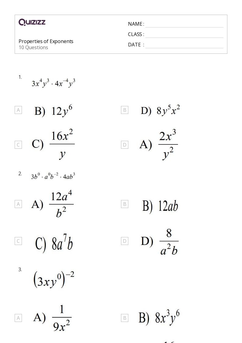 exponent practice worksheet