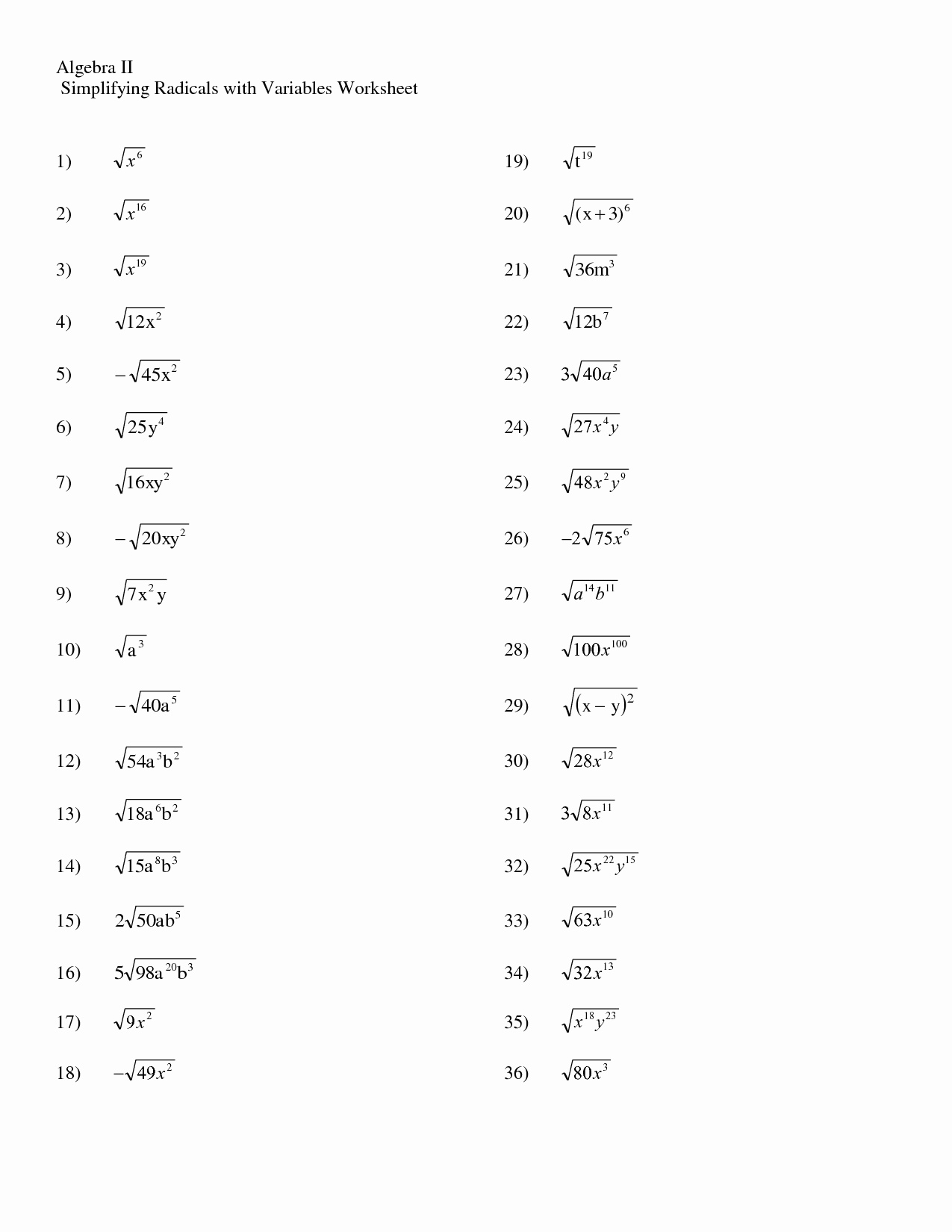 50 Simplifying Radicals Worksheet Pdf Chessmuseum Template Library