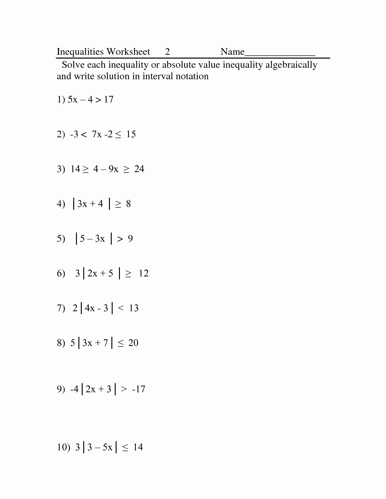 50 Solving Absolute Value Equations Worksheet