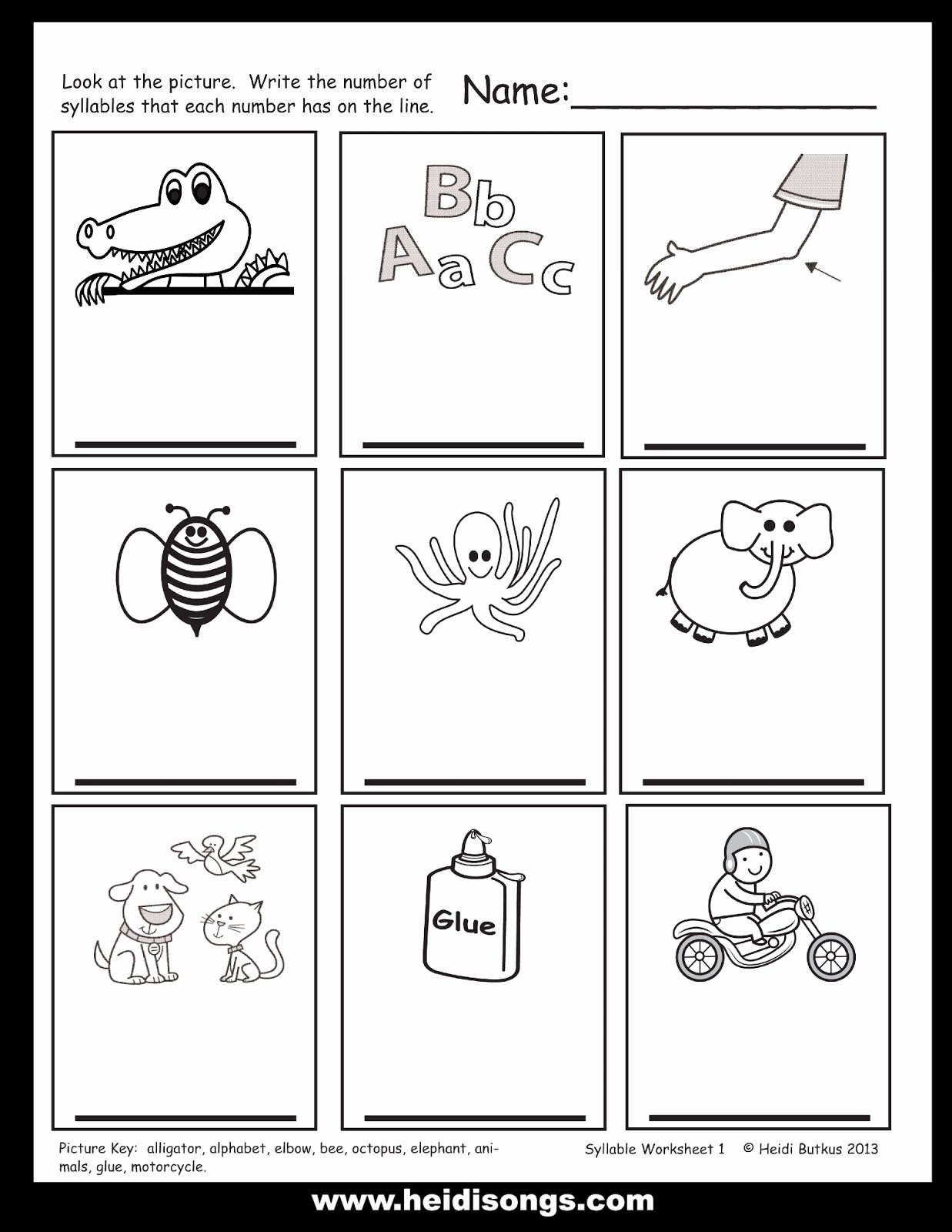 50 Syllables Worksheet For Kindergarten