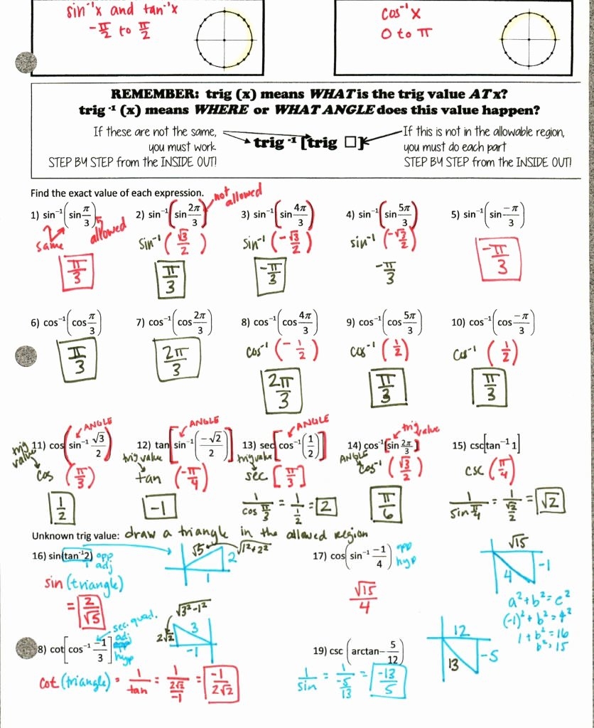 unit circle worksheet