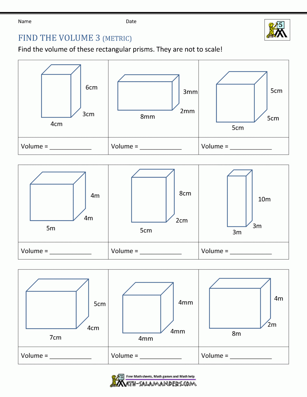volume worksheets 5th grade