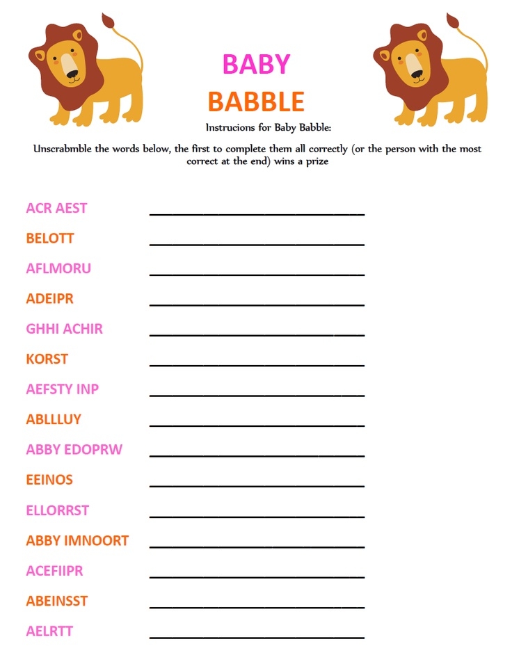 6 Best Images Of Printable Baby Shower Unscramble Words Free 