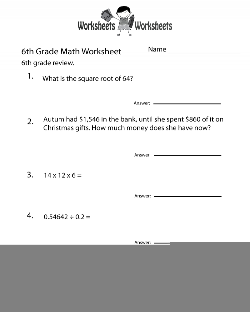 6 Grade Math Worksheets Sixth Grade Math Practice Math Worksheets 