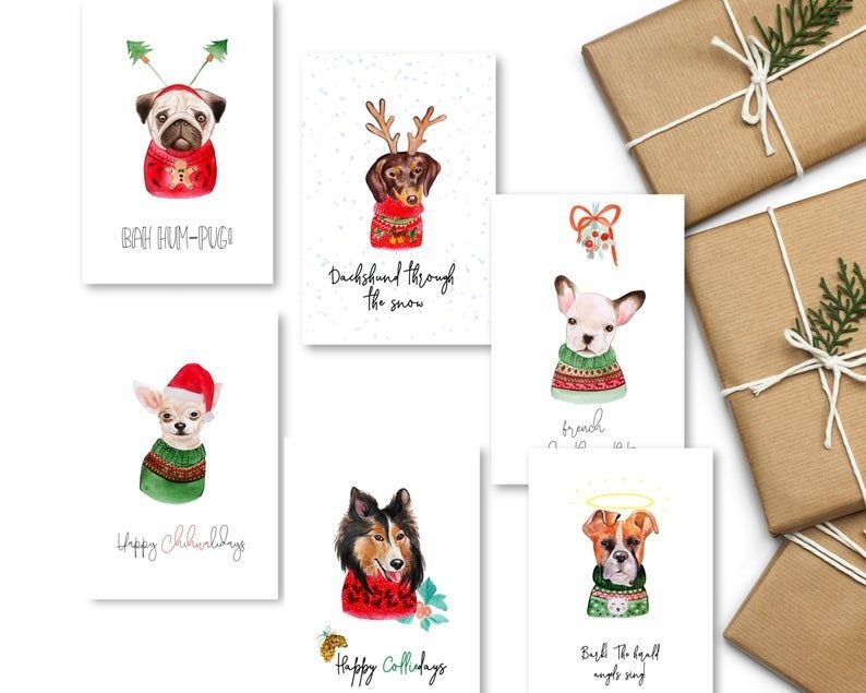 6 Pack Printable Dog Holiday Cards Dog Christmas Cards Bah Image 8 Cat