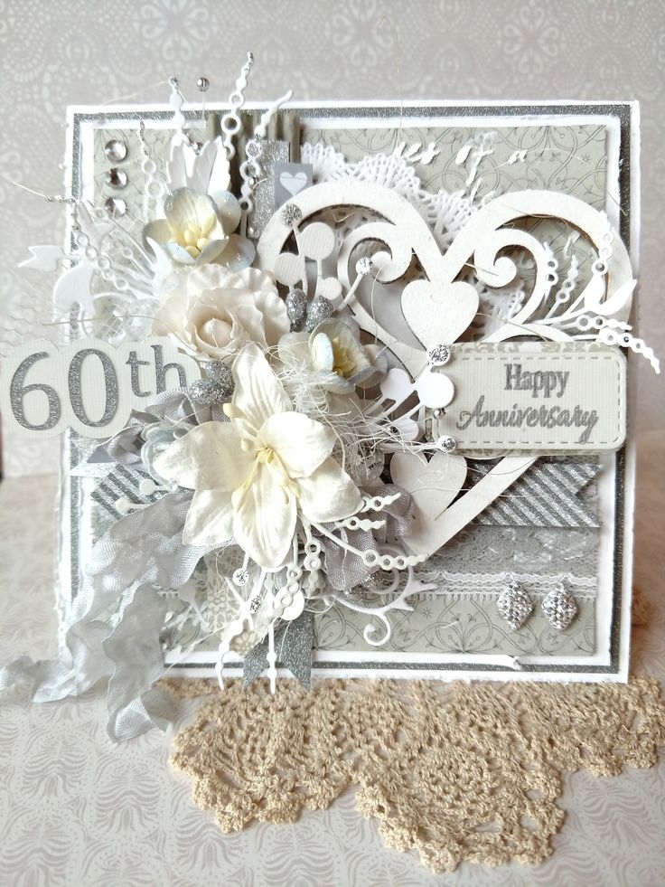 60th Anniversary Card With Flowers And Lace