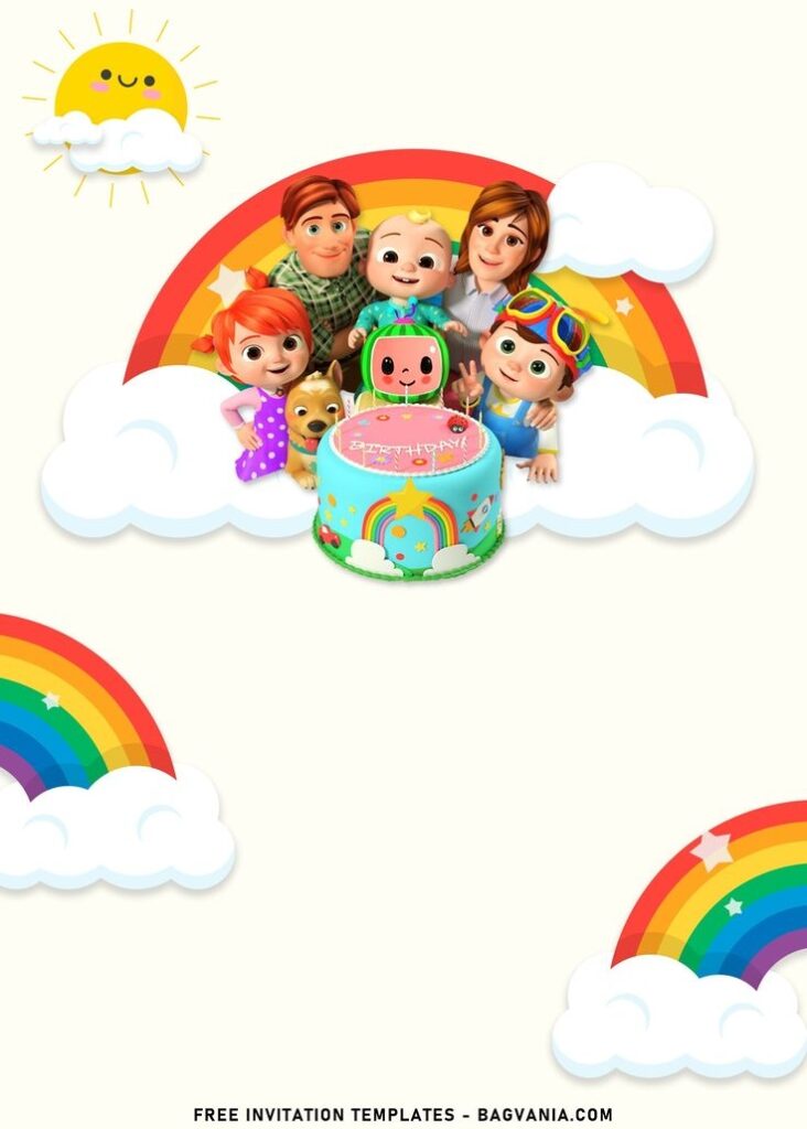 7 Rainbow Baby Cocomelon Birthday Invitation Templates Baby Birthday
