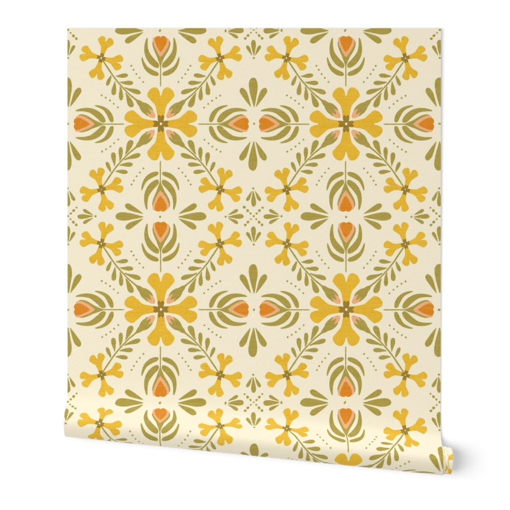 70s Retro Floral Garden Print Wallpaper Spoonflower