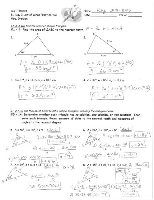 8 1 Day 3 Law Of Sines Practice WS Answer Key 2012 2013 pdf 