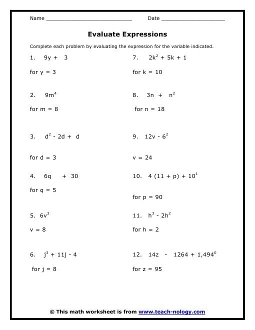 8th Grade Math Algebra Worksheets Worksheets Master