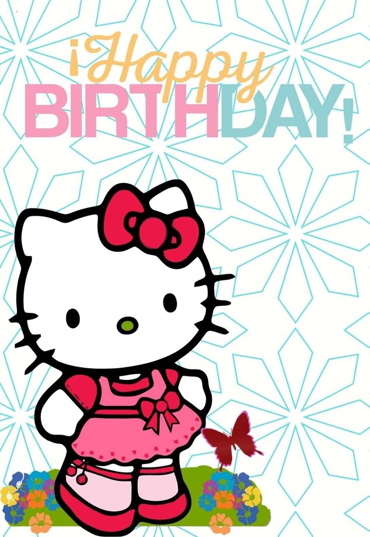 A Hello Kitty Birthday Card With An Image Of A Girl In Pink Dress And 
