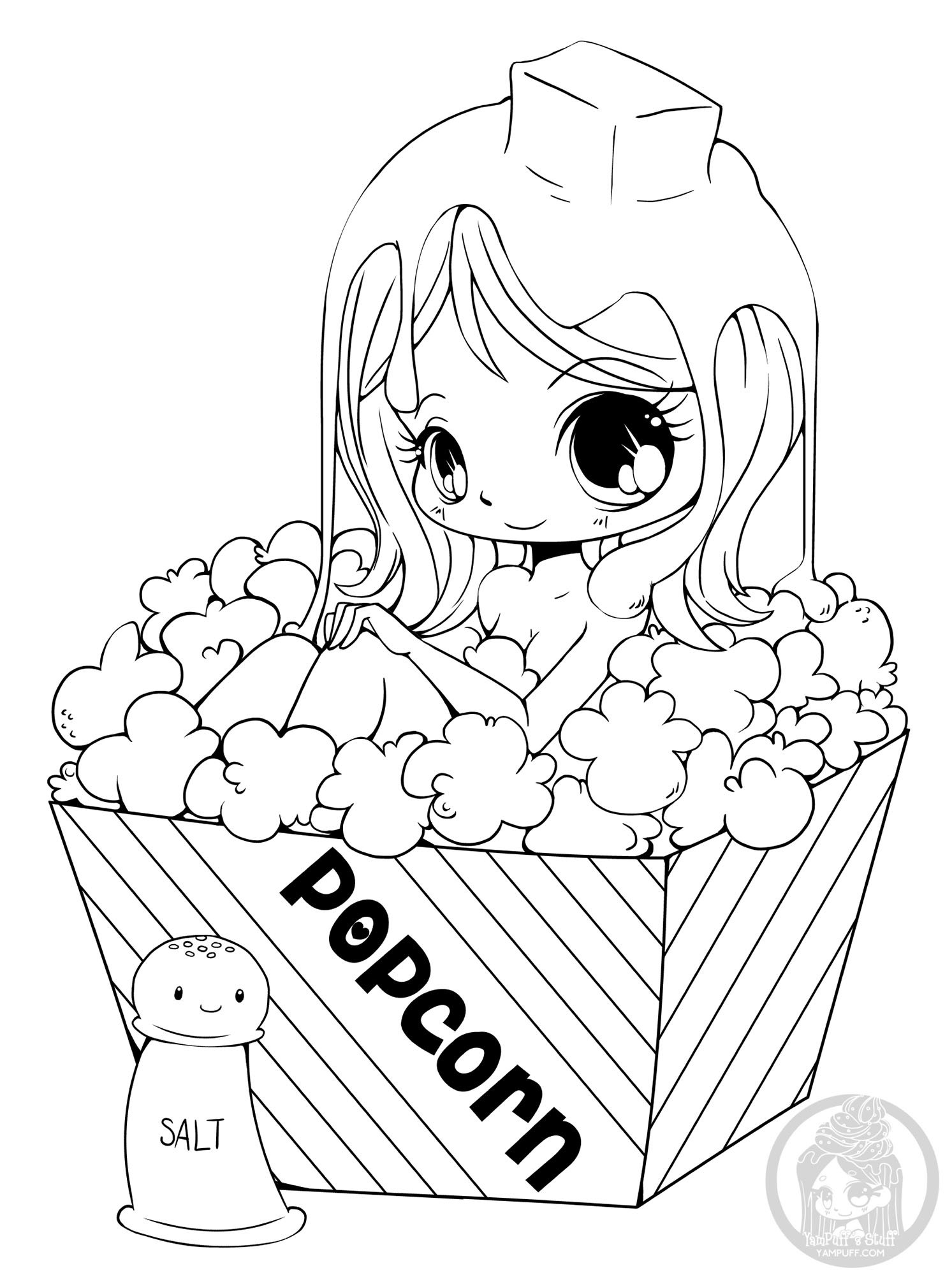 A Popcorn Bath Kawaii Coloring Pages For Kids