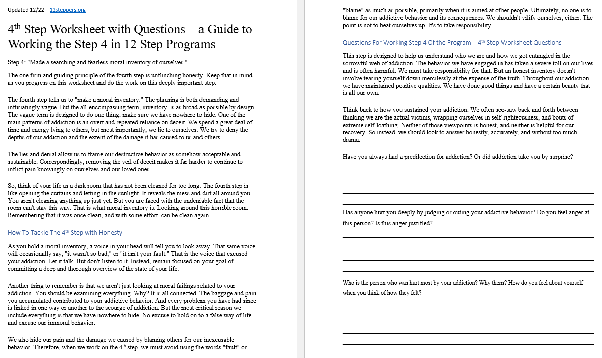 AA Step 4 Worksheets Example Free PDF Download Worksheets Library
