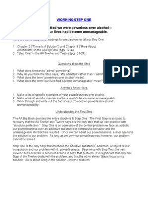 AA Working Step One Worksheet PDF Wellness Medical Worksheets 